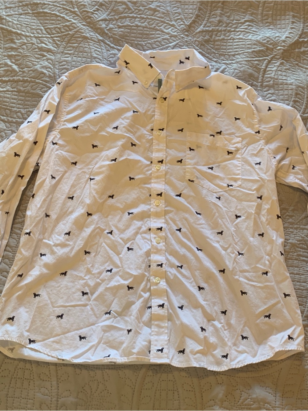Goodfellow & Co White Button-Down Shirt with Black Dog Print